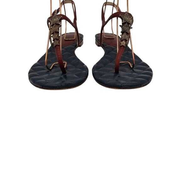 Chanel CC Star T Strap Thong Flat Sandal Navy Red Quilt Leather 40 C US 9 9.5 - Picture 4 of 12